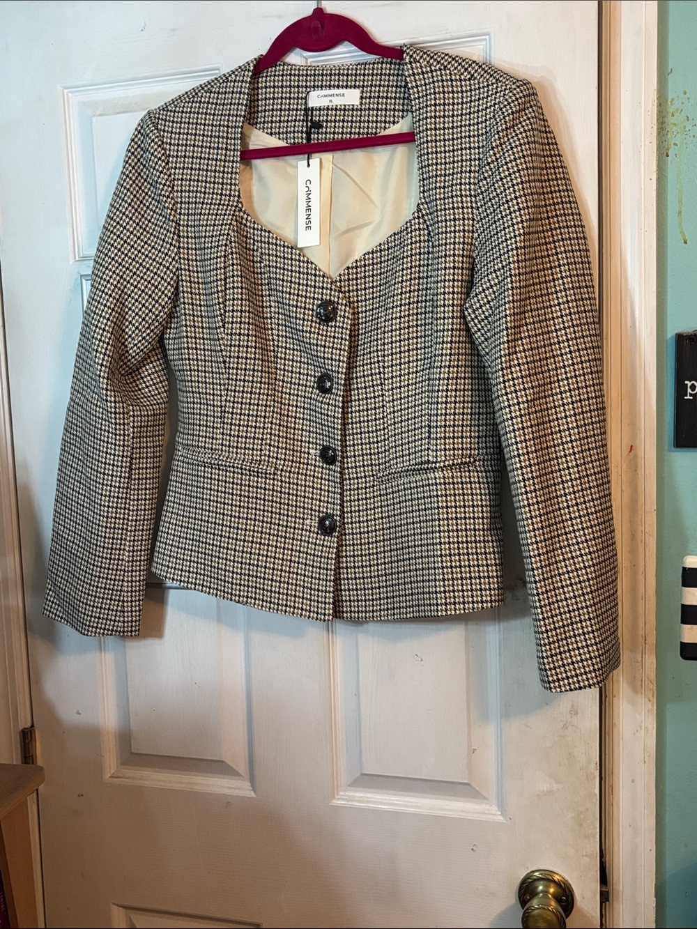 Commense Black and White Houndstooth Blazer Size XL